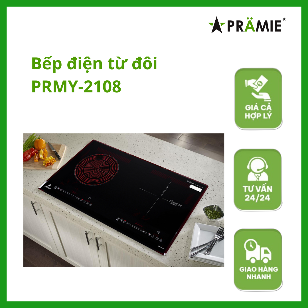 Bếp từ hồng ngoại đôi Pramie PRMY-2108_Môt từ một hồng ngoại_Hàng nhập khẩu Malaysia