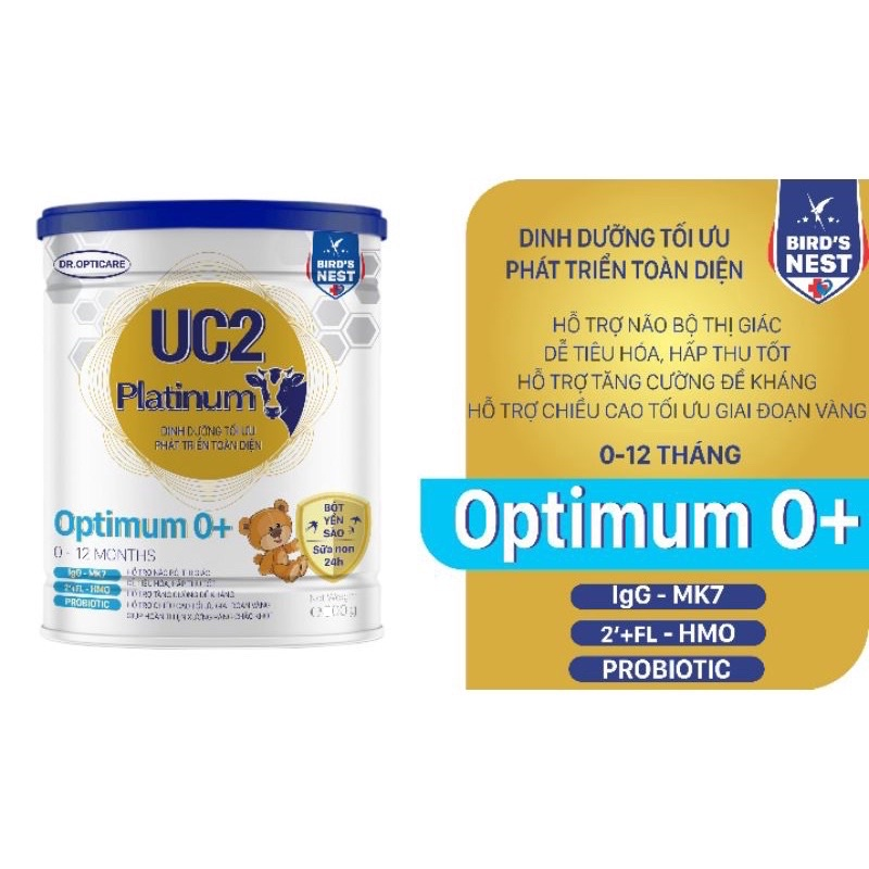 Sữa bột UC2 Platinum Optimum 0+ lon 380g - Bổ sung bột yến sào và sữa non 24h