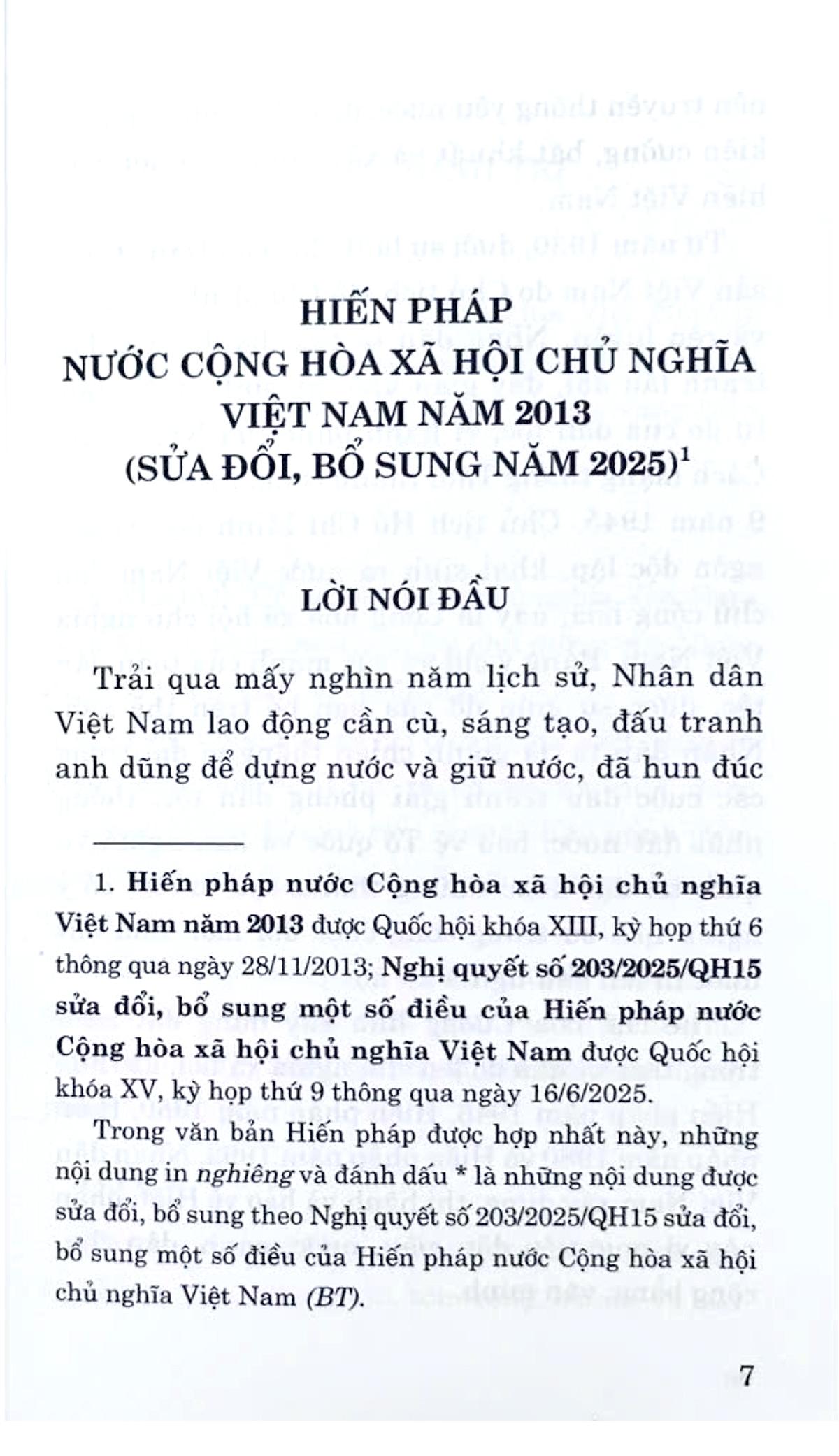Sách - Hiến Pháp Nước Cộng Hòa Xã Hội Chủ Nghĩa Việt Nam Năm 2013 (Sửa Đổi, Bổ Sung Năm 2025)