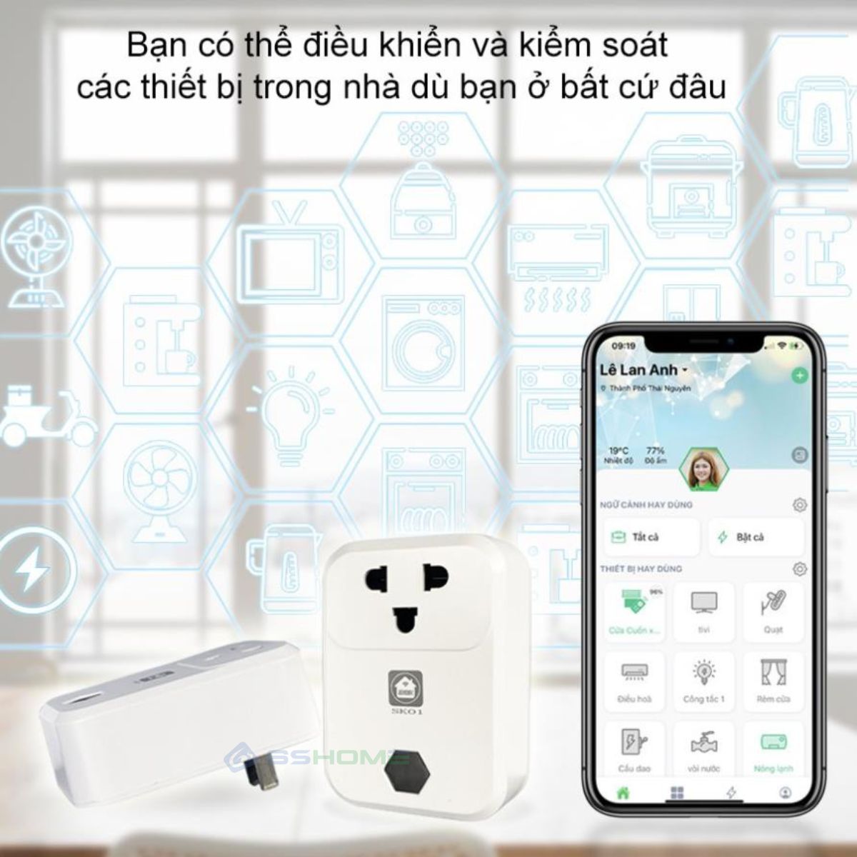 Ổ Cắm Điện Wifi Thông Minh Hunonic SK01, App Tiếng Việt, Điều Khiển Từ Xa Trên Điện Thoại, Hẹn Giờ, Điều Khiển Giọng Nói