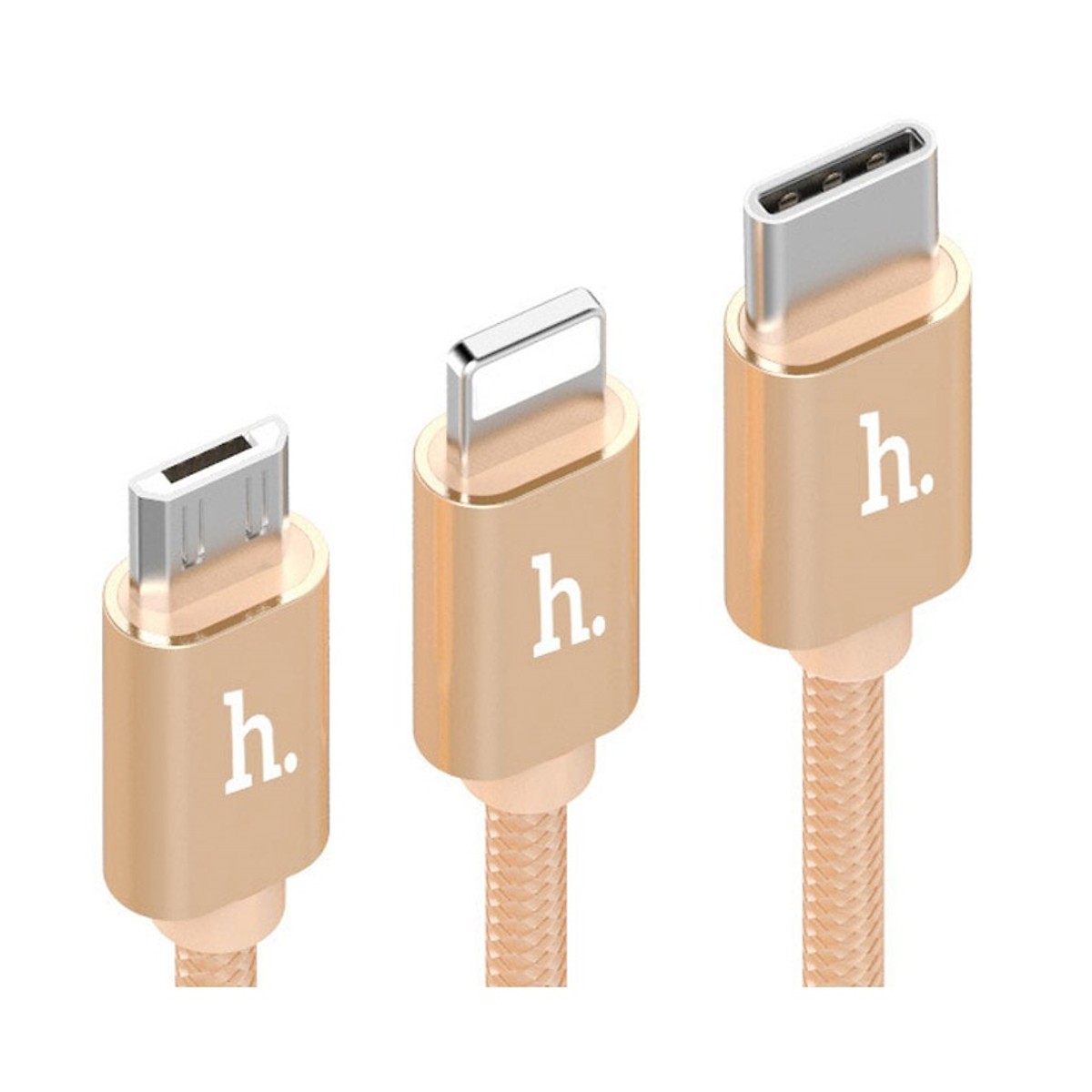 Cáp sạc siêu bền Hoco 3 đầu (Lightning - Micro USB - Type C) Hoco X2 dài 1m (Gold) - Hàng chính hãng