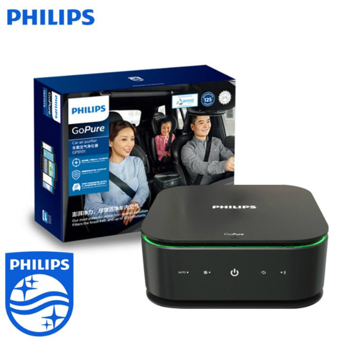 Máy lọc không khí, khử mùi trên xe ô tô cao cấp nhãn hiệu Philips GP9101 cảm biến chất lượng không khí 6 màu AQI, điều khiển từ xa bằng App điện thoại - Hàng nhập khẩu