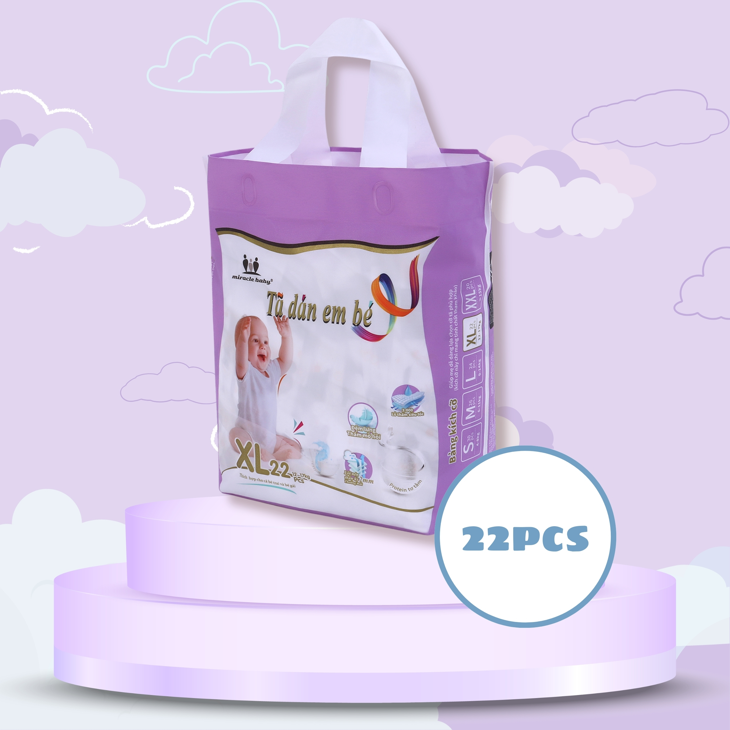 MiracleBaby - Tã dán tơ tằm size S/M/L/XL/XXL cho bé từ 4 - 17kg