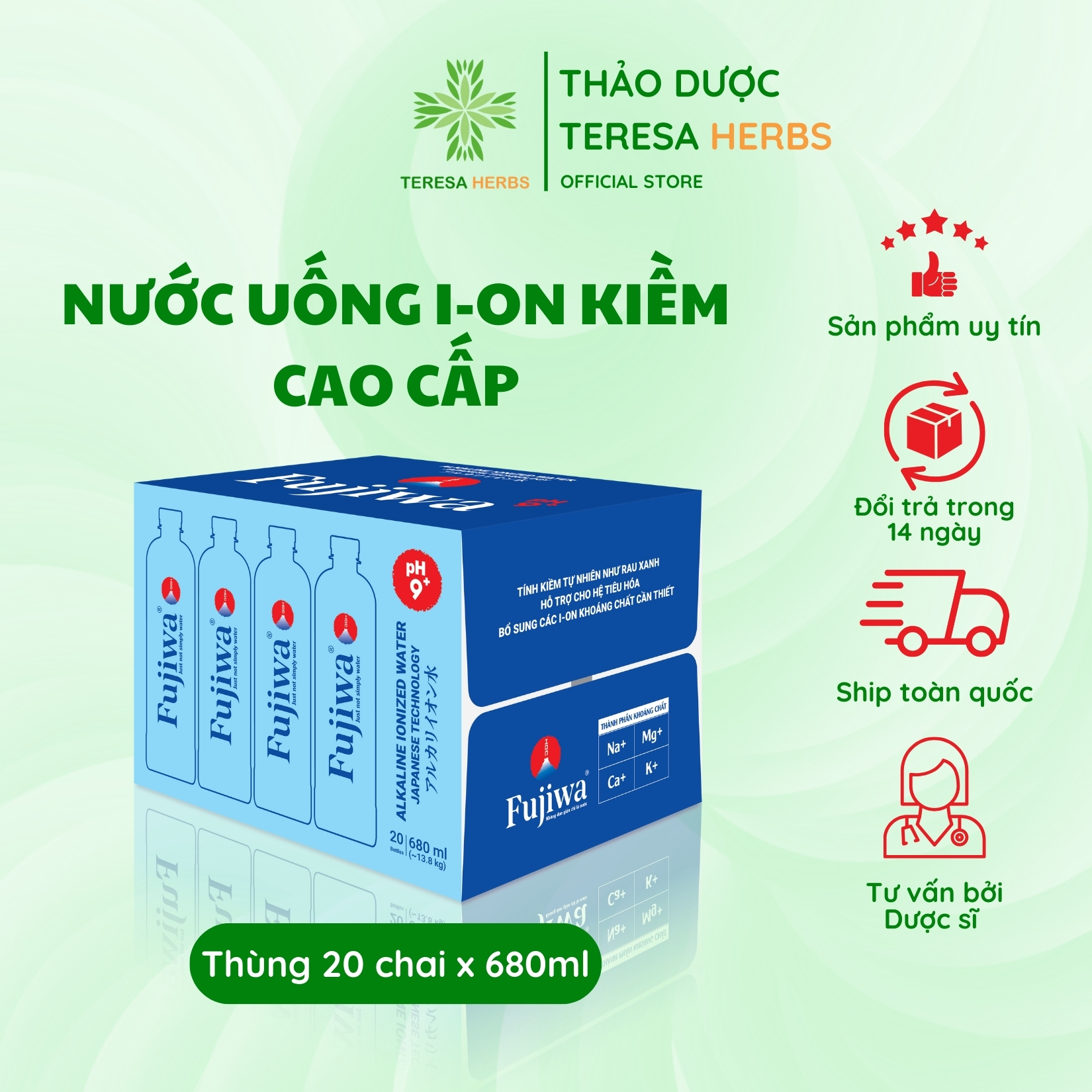 Nước Uống Ion Kiềm Cao Cấp Công Nghệ Nhật Bản - Fujiwa Bổ Sung Vi Khoáng Và Tốt Cho Sức Khoẻ - Chai Ion Fujiwa 680Ml 20 Chaithùng