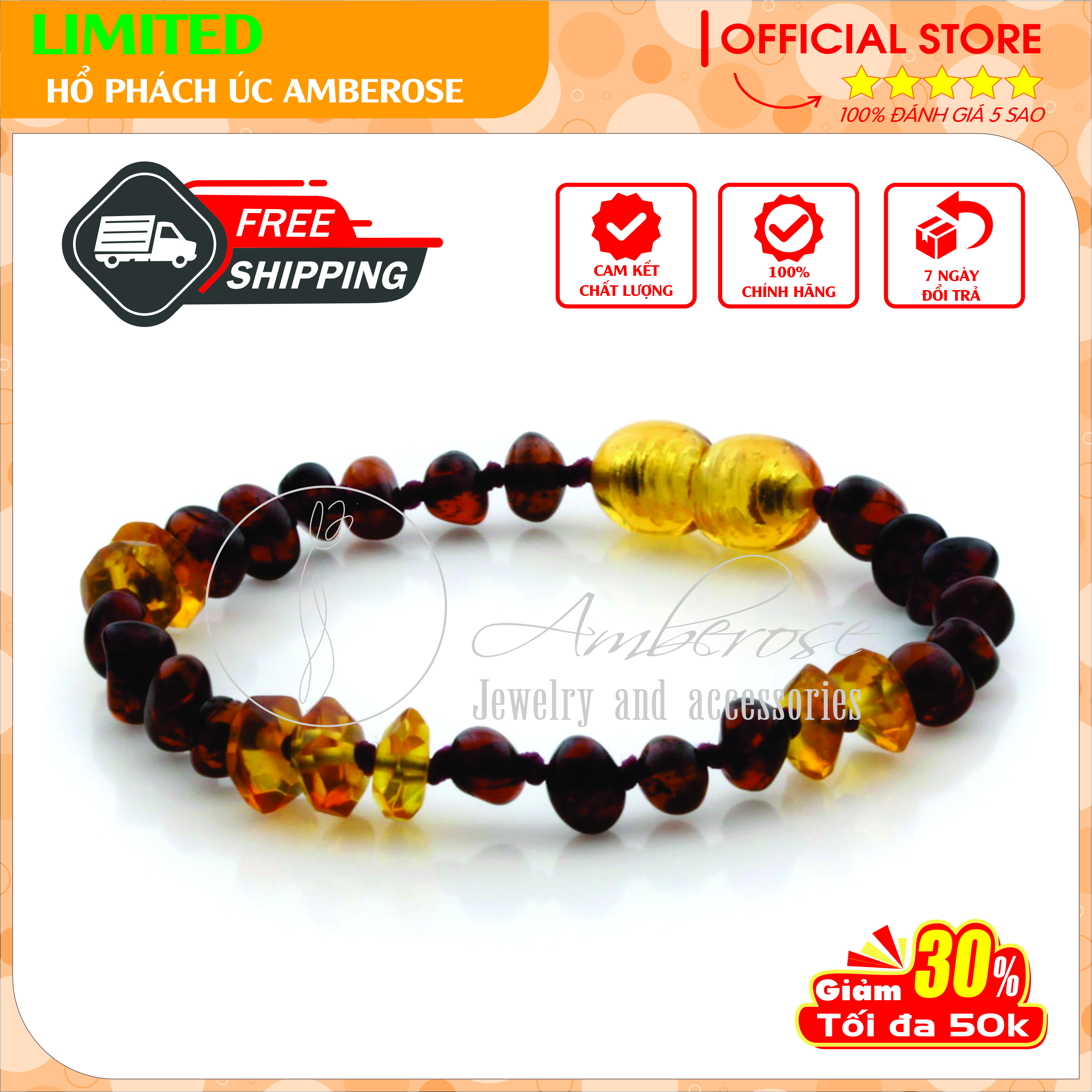 Bộ Vòng Hổ Phách Amber Úc Cho Bé 0 - 10 tuổi SABLMT30