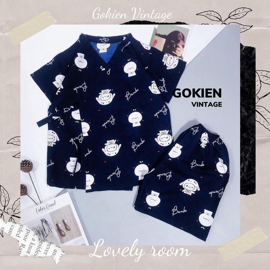 Bộ đồ ngủ Yukata hoạ tiết cute chất lụa thoáng mát, GOKIEN VINTAGE
