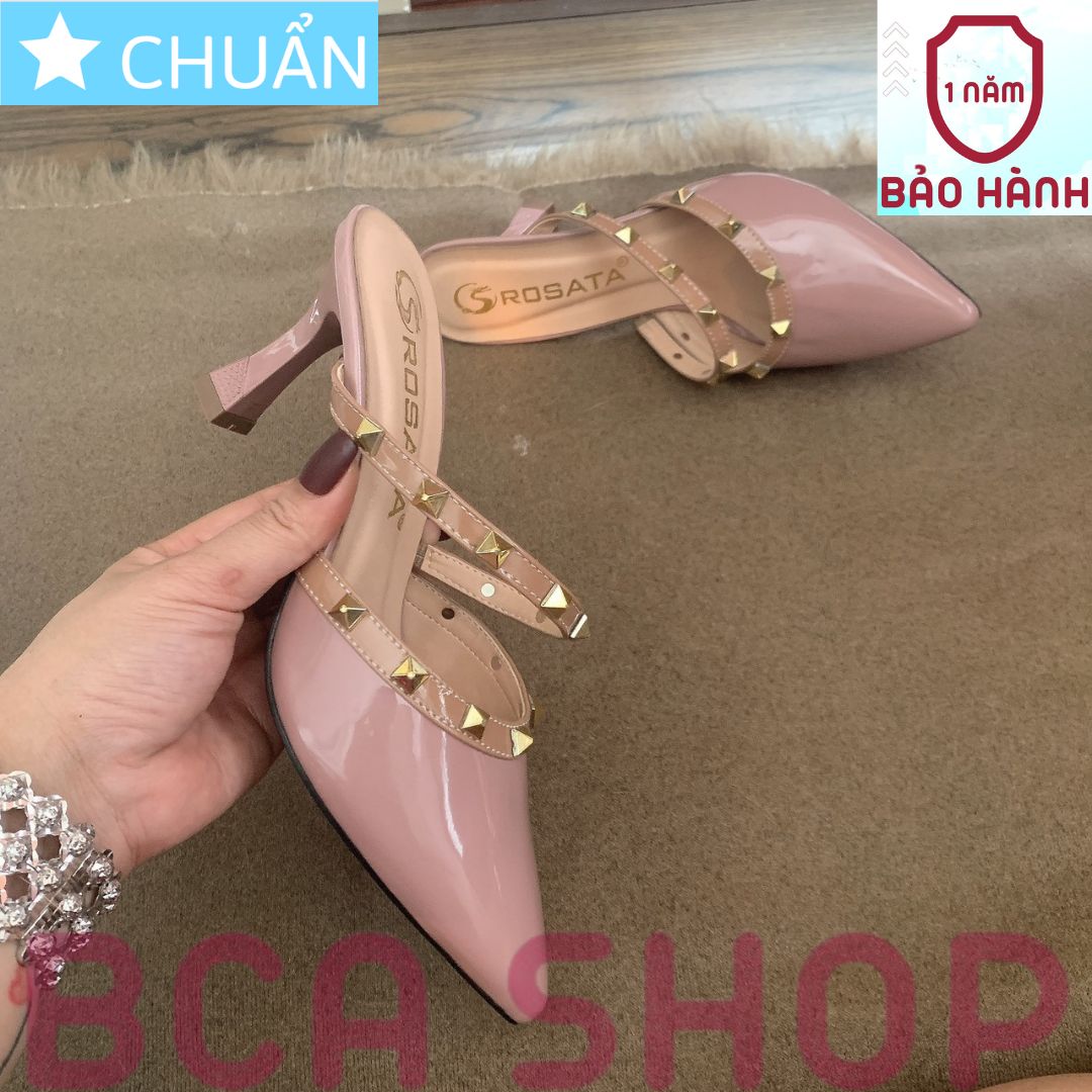Giày cao gót nữ hở gót 7p RO503 ROSATA tại BCASHOP mũi nhọn, viền gai kim loại sành điệu, thời trang - màu hồng