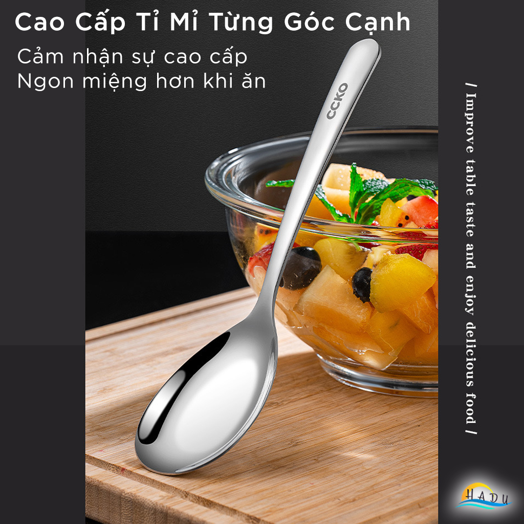 Muỗng Thìa Inox 304 Ăn Cơm Phở Đẹp Kiểu Hàn Quốc Dày Cao Cấp Cán Dài Nhỏ Cho Bé Đạt Chất Lượng Đức CCKO