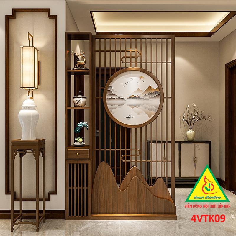 Vách ngăn phòng khách, vách ngăn tủ kệ bằng gỗ 4VTK09 - Nội thất lắp ráp Viendong adv