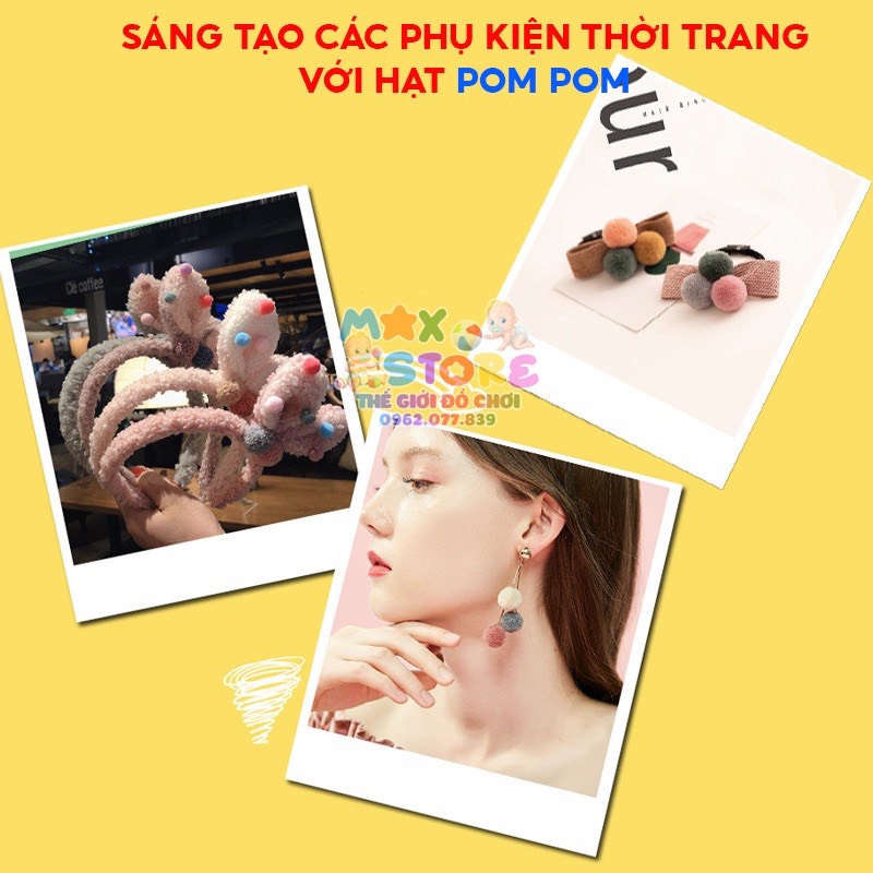 Hạt Pompom Nhiều Kích Cỡ Màu Sắc TẶNG KÈM KẸP GẮP NHỰA