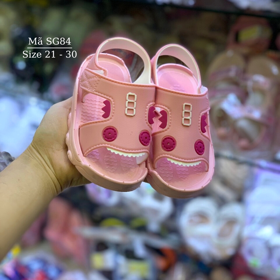 Dép sandal bé gái quai hậu răng cá mập NHÍM SHOP SG84 màu hồng mũi cao nhựa dẻo êm đi học đi biển cho trẻ em 2 3 4 tuổi Form rộng