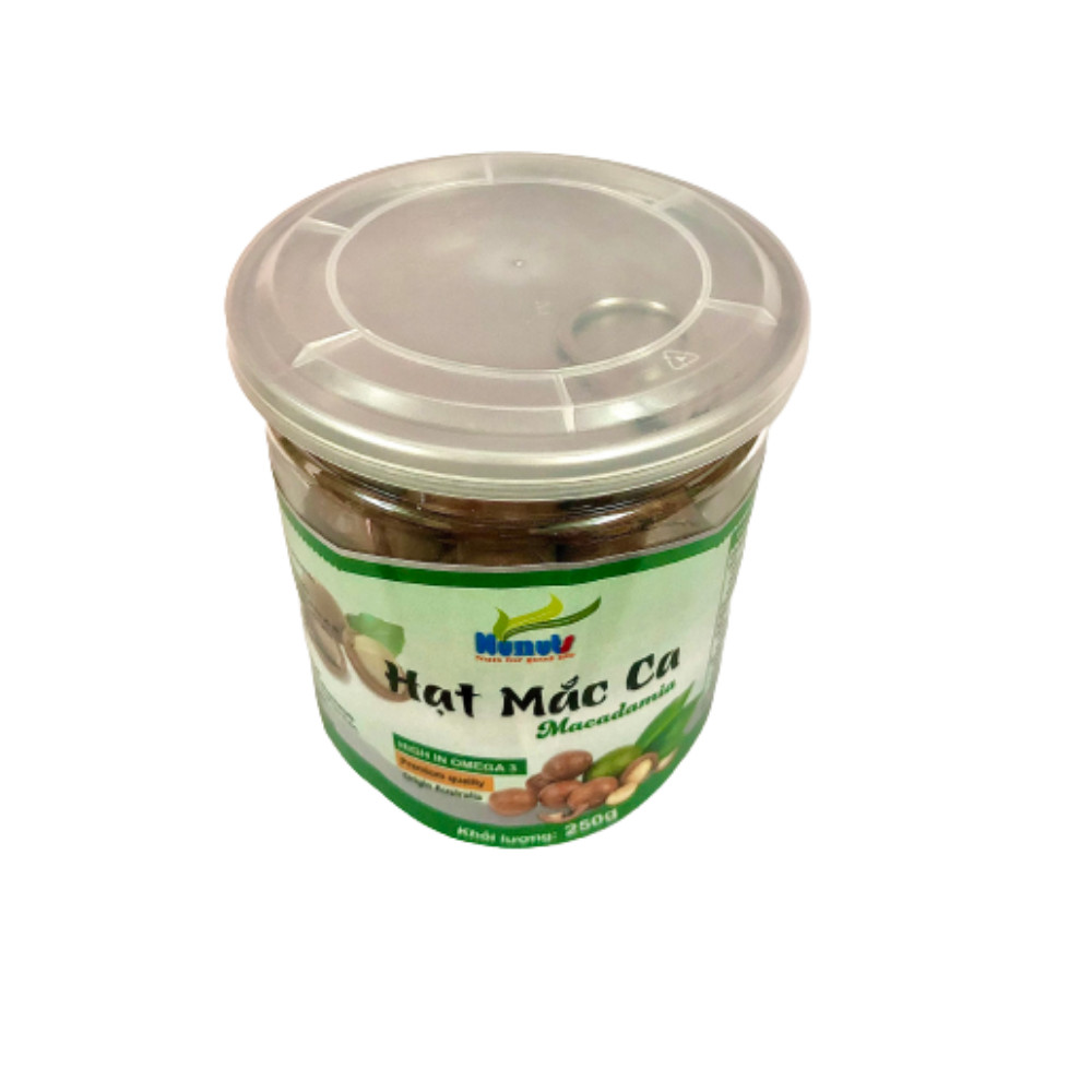 Hạt macca nứt vỏ Úc, đã sấy giòn, ăn liền, nguyên vị Nunuts hũ 250g