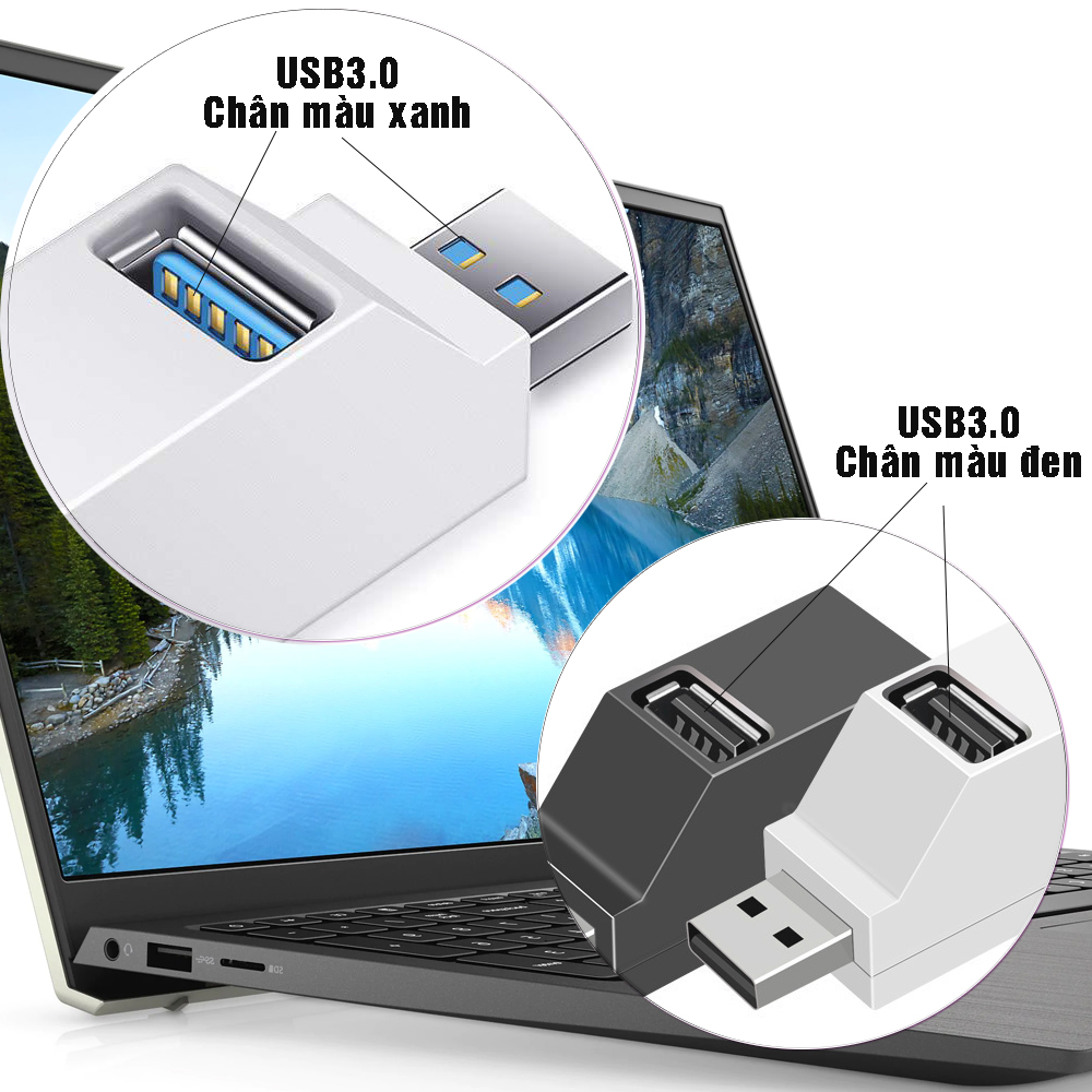 Bộ chia USB HUB 3 cổng USB 3.0 và USB2.0 độ cao cho máy tính, Laptop, PC, Tivi, Ô tô, xe hơi, thiết bị ngoại vi Dan House USB3.02.0