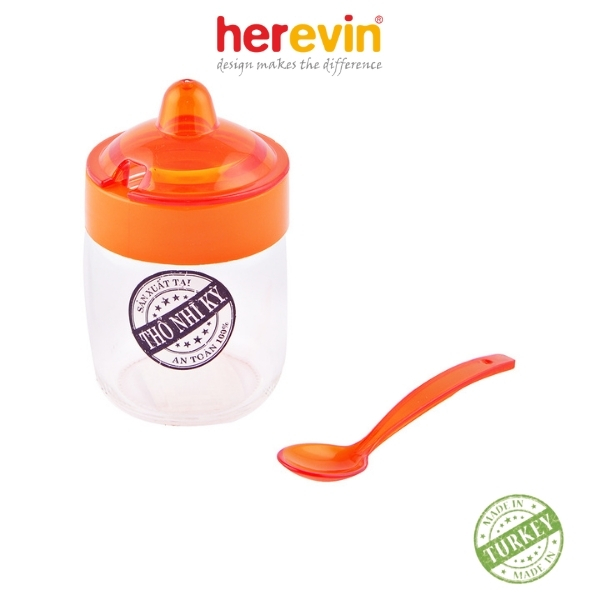 Hũ Gia Vị Thuỷ Tinh Có Muỗng Herevin 200ml (Giao màu ngẫu nhiên)