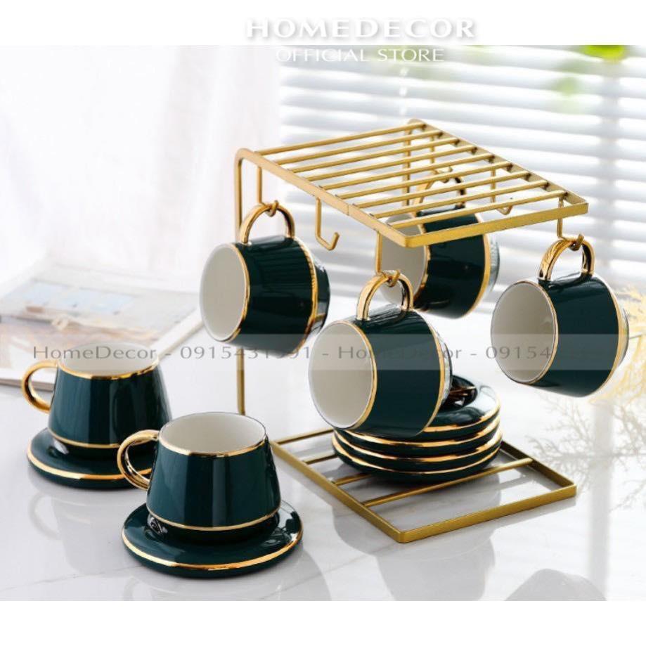 Bộ ấm Chén Sứ Xanh Cổ Vịt ̂́ Kèm Giá Treo