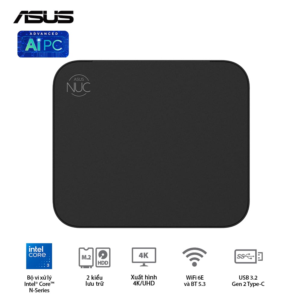 Máy tính siêu nhỏ Mini PC ASUS NUC 14 Essential RNUC14MNK1500000 (INTEL CORE N150/RAM DDR5/WIFI6) - Hàng chính hãng
