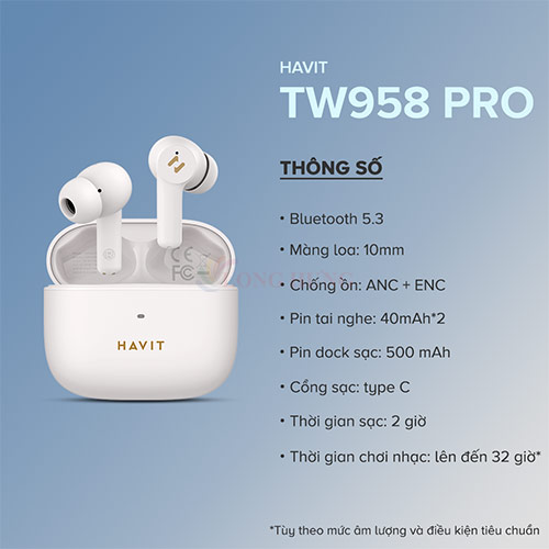 Tai nghe Bluetooth True Wireless Havit TW958 Pro - Hàng chính hãng