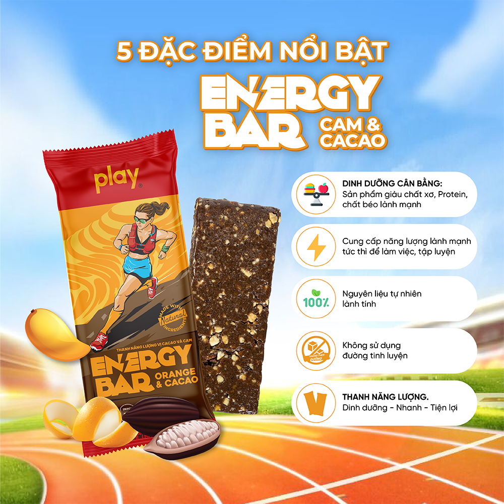 Hộp 6 thanh năng lượng PLAY 2.0 – Thanh ngũ cốc dinh dưỡng PLAY Energy Bar - Macca &amp; Bơ đậu phộng