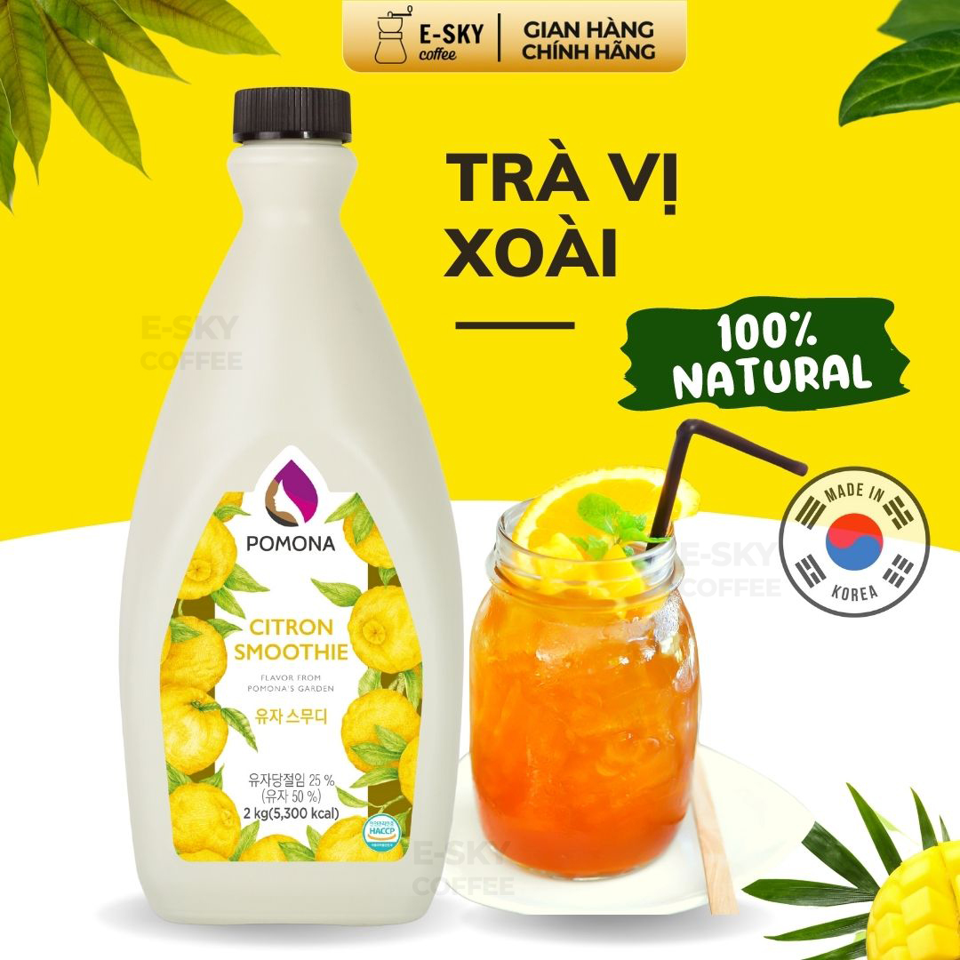 Mứt Xoài Pomona Mango Smoothie Nguyên Liệu Pha Chế Hàn Quốc Chai 2kg