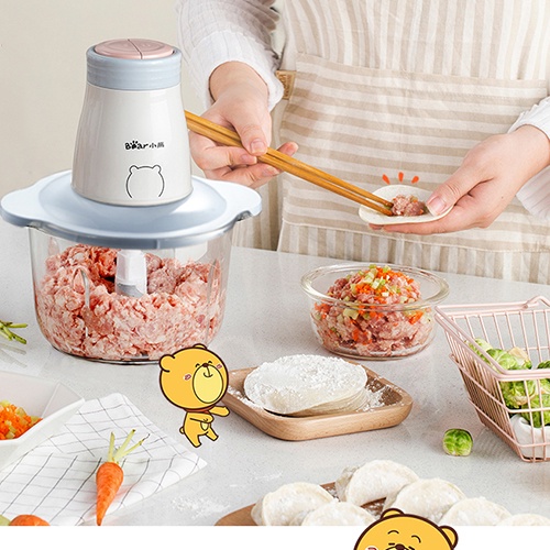 Máy Xay Thịt, Máy Xay Thực Phẩm Đa Năng Xay Cực Êm BEAR QSJ-B02Q1 Dung Tích 2 Lít, Công Suất 300W - Hàng Chính Hãng