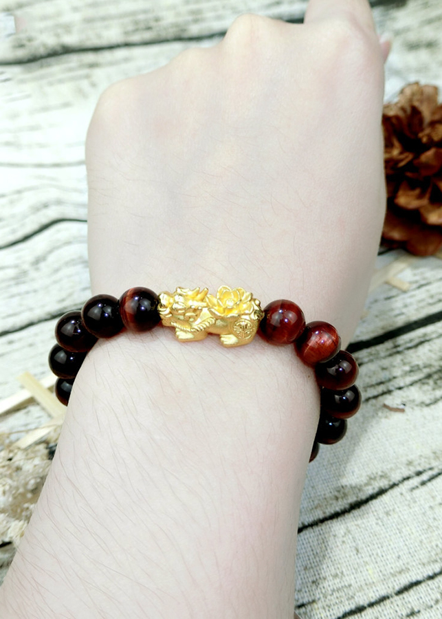 Vòng Tay Mắt Hổ Nâu Đỏ Charm Tỳ Hưu
