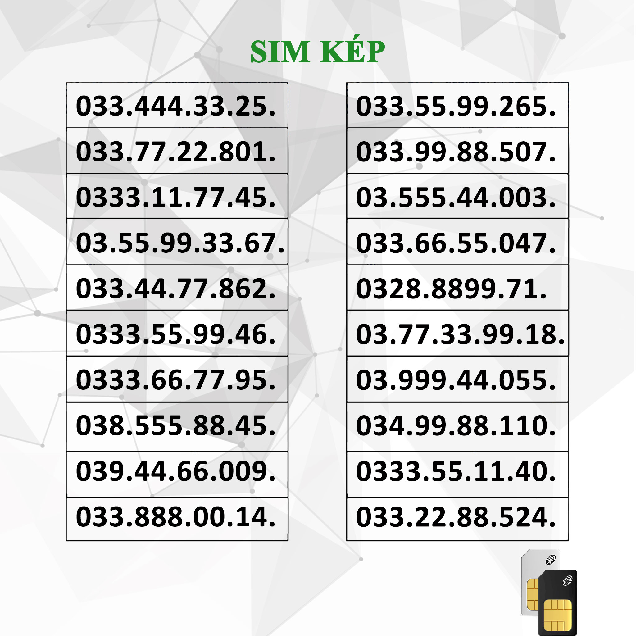 Sim Số Đẹp VIETTEL Kép Siêu Rẻ - HỖ TRỢ ĐĂNG KÝ CHÍNH CHỦ - HÀNG CHÍNH HÃNG