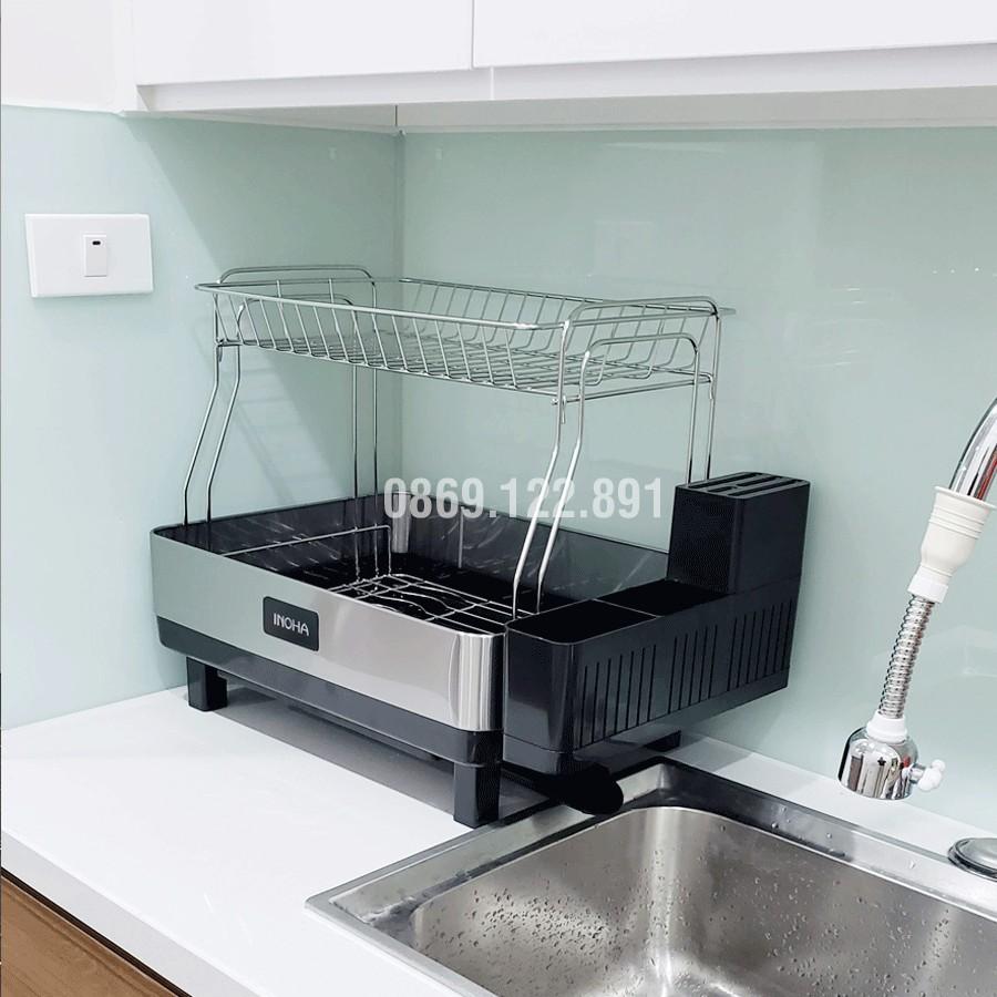 Kệ úp chén bát inox 304 2 tầng Sinoart - Inoha - kệ bát 2 tầng inox - Giá để bát inox. KB01