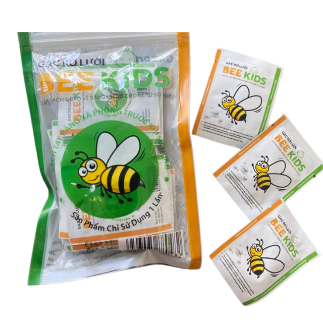 Gạc rơ lưỡi Bee Kids 20 gói x 1 túi Hàng chính hãng- Vải dệt an toàn, làm sạch răng miệng cho trẻ nhỏ