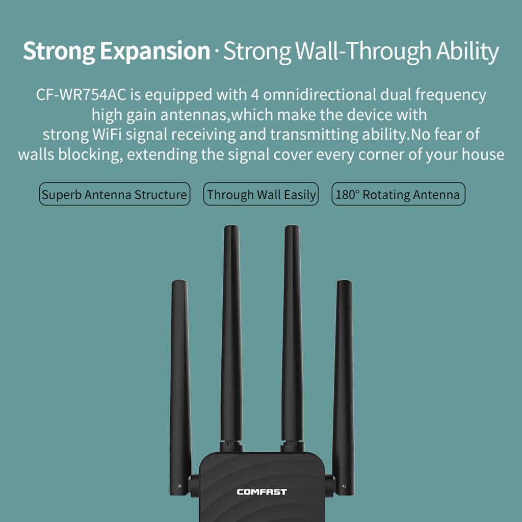 COMFAST 1200Mbps Wireless Booster 4 Antenna WIFI Range Extender EU Plug