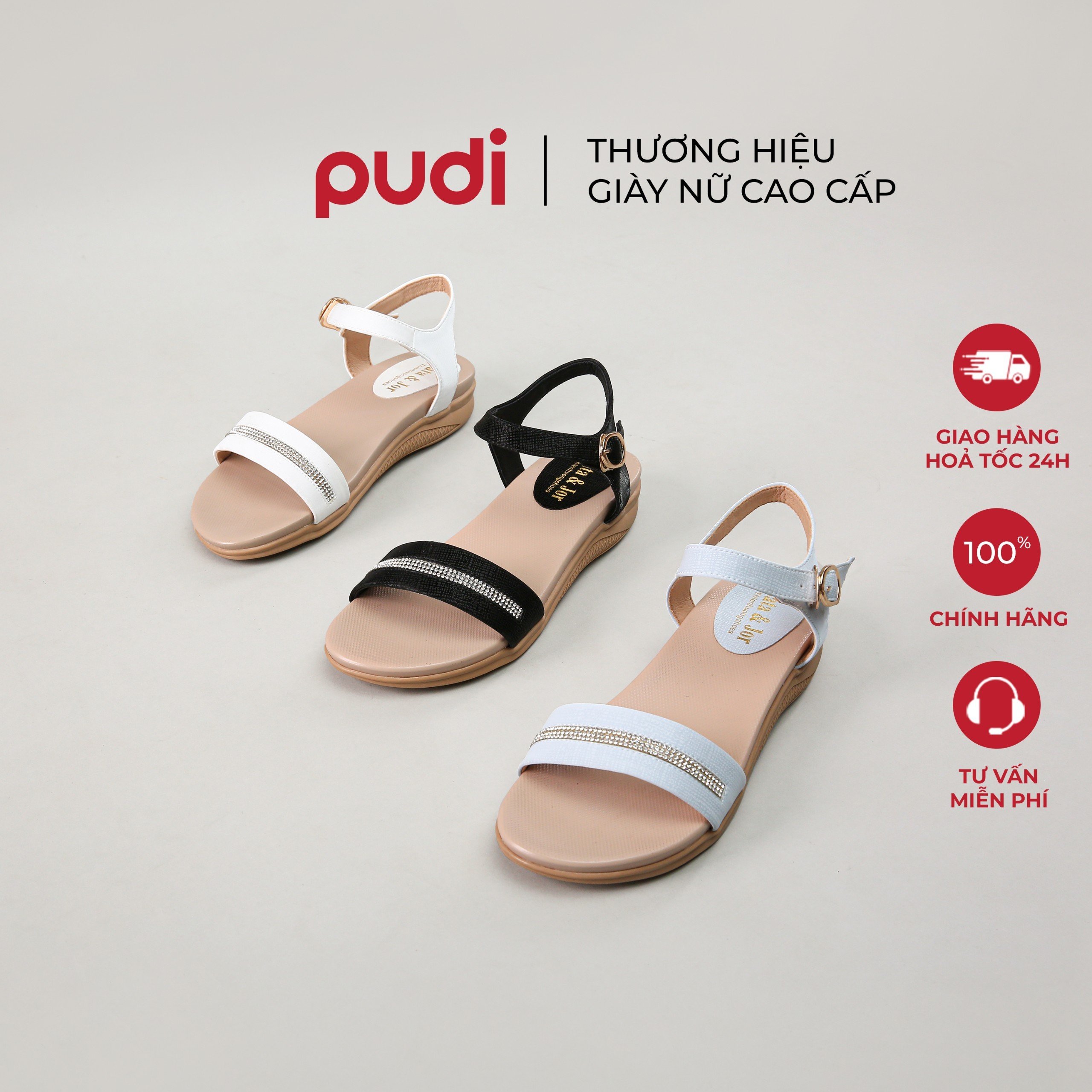 SANDAL NỮ |PUDI| QUAI NGANG ĐÍNH ĐÁ, ĐẾ ĐÚC BỀN BỈ - 9346