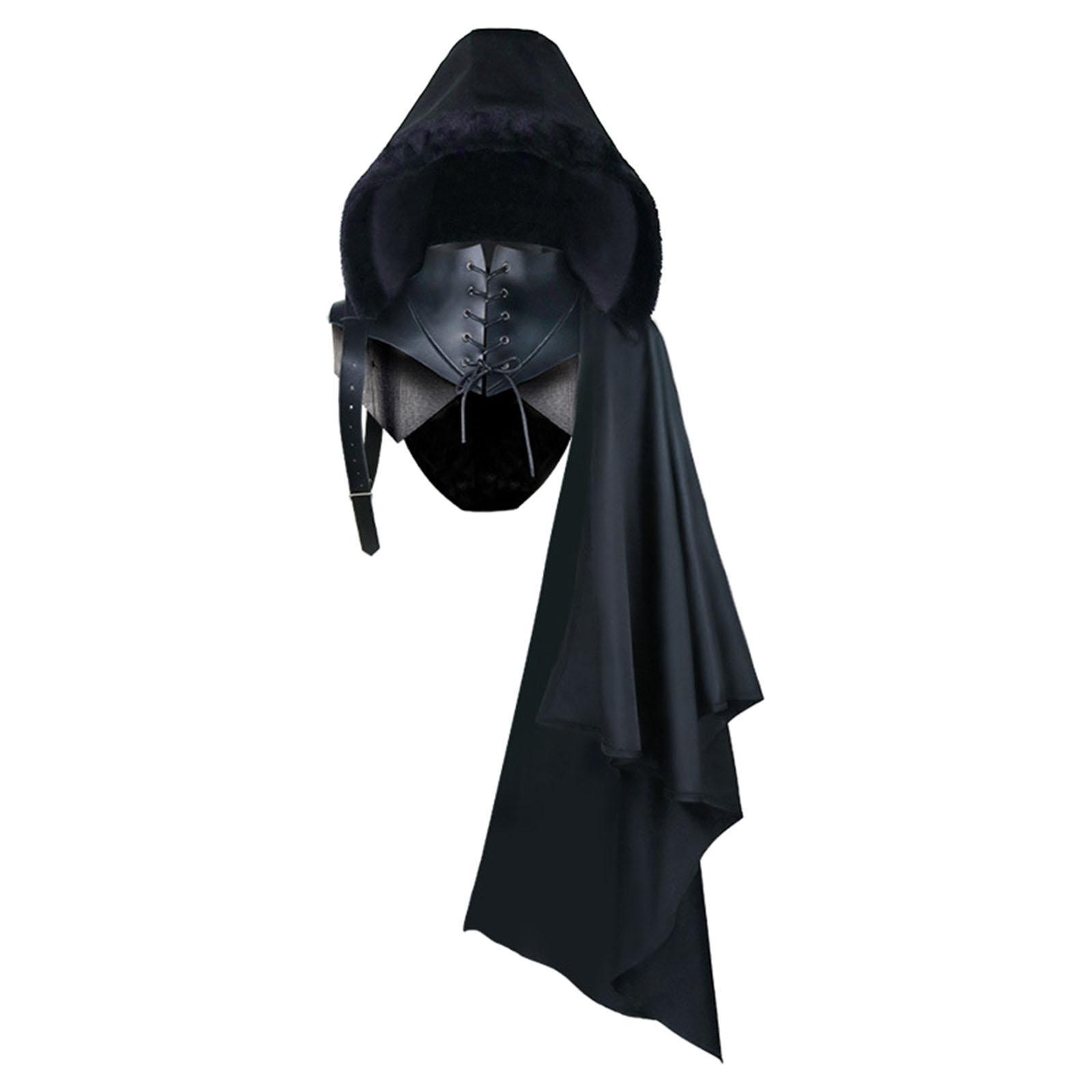 Black Cape Cloak with Buckle Straps Unisex Punk Halloween Gothic Hooded Cape Hat