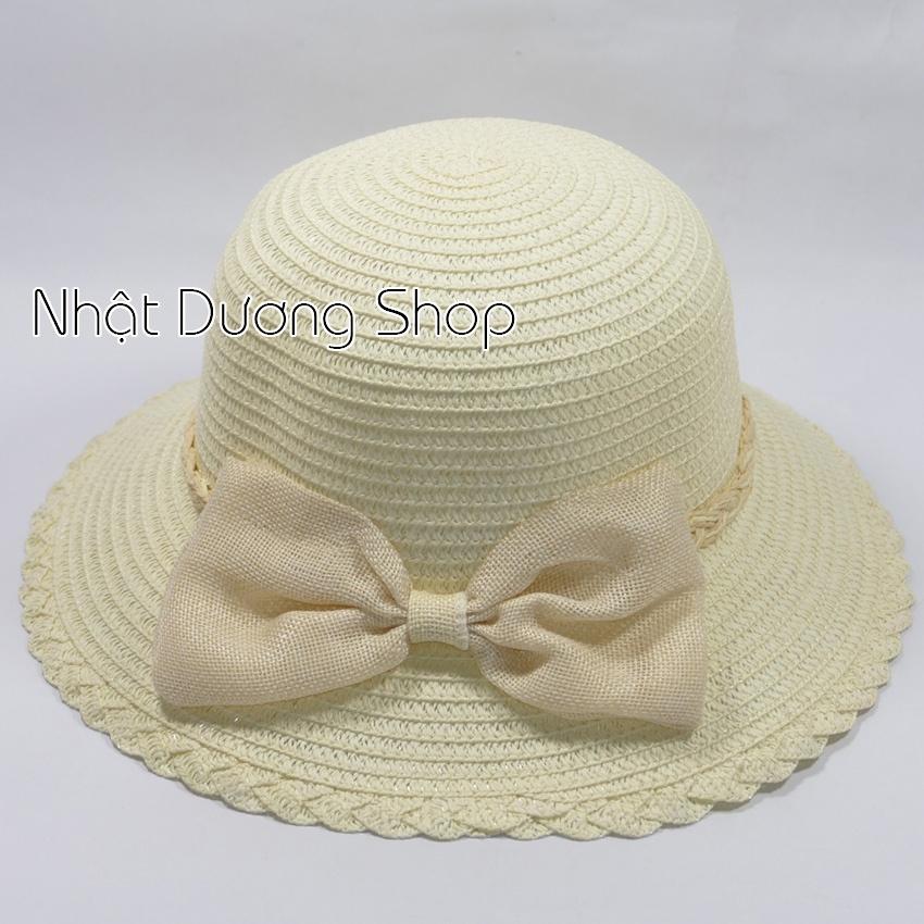 Mũ cói NƠ TO vành vừa 8.2cm, vòng đầu53-58cm - chất liệu vải cói hình nơ đánh tít xung quanh thích hợp cho chị em phụ nữ