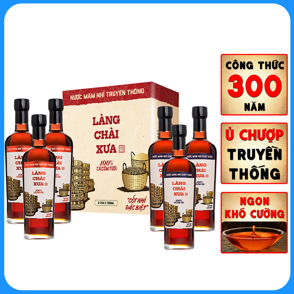 Đặc Sản Phan Thiết - Combo 3 Chai Nước Mắm Nhỉ Làng Chài Xưa Xuất Khẩu Nhãn Xanh 500Ml + 3 Chai Làng Chài Xưa Nhãn Đỏ 500Ml Cốt Nhỉ Đặc Biệt Từ 100% Cá Cơm Tươi
