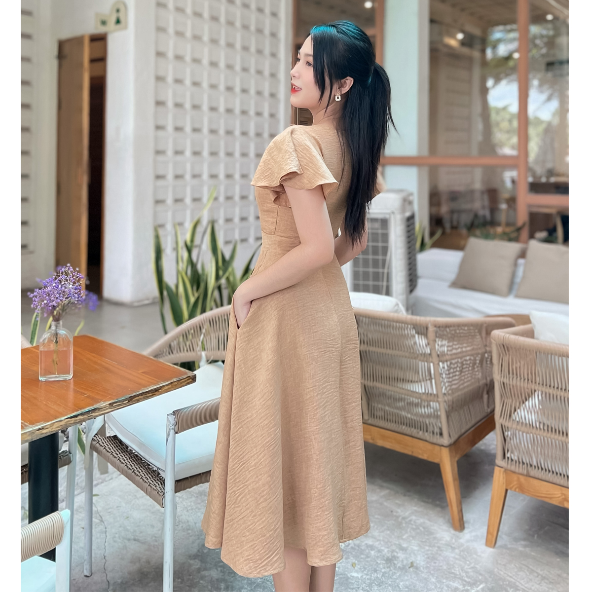 [HCM] Đầm xòe 2 lá cổ gắn hoa dễ thương D087 - Khánh Linh Style - Ladyfashion