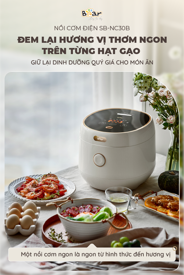 Nồi Cơm Điện Tử Bear 3L Lòng Nồi 5 Lớp Đa Năng Nấu Cơm Nấu Cháo Hầm Hấp Hâm Nóng Hẹn Giờ Lên Đến 12 Tiếng SB-NC30A - HÀNG CHÍNH HÃNG