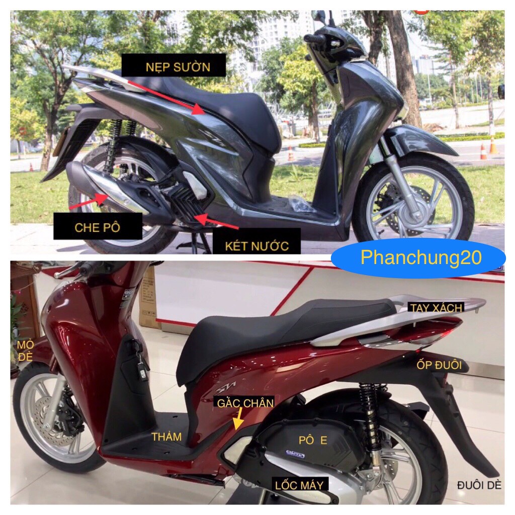 COMBO BỘ ỐP PHỤ KIỆN TRANG TRÍ DÙNG CHO ĐỜI XE SH 2020 2021 2022 2023 2024 - 125i 150i 160i CACBON ( CHE PÔ, BẦU E, KÉT NƯỚC)