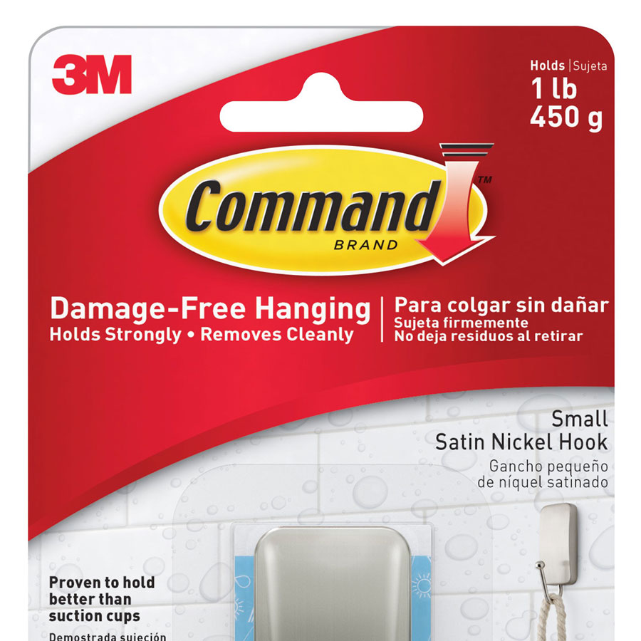 Móc Đơn Dán Phòng Tắm Mạ Niken Mờ Command Bath33 (450g)