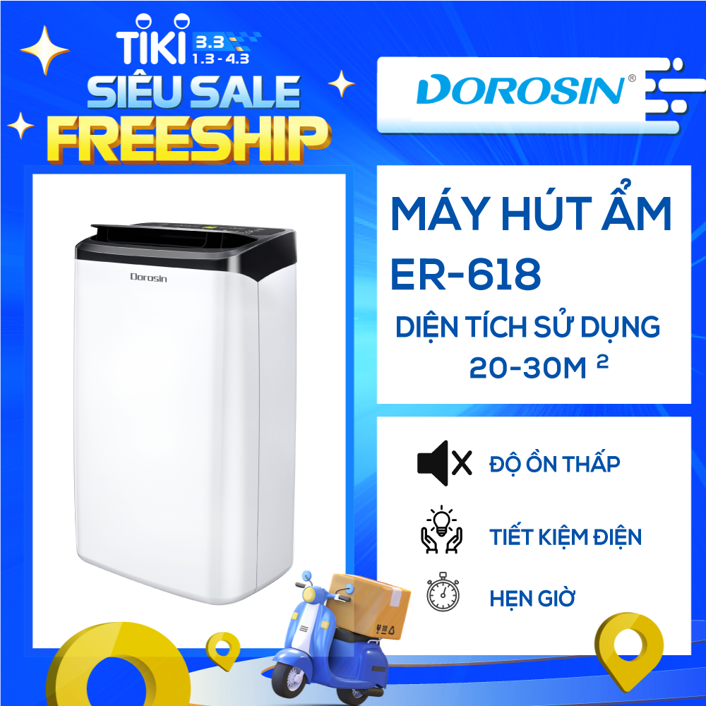 Máy hút ẩm gia dụng chính hãng Dorosin 618C /Công suất hút ẩm 18 lít /ngày - Cảm biến điện tử thông minh - Độ ồn thấp