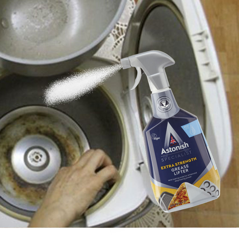 Siêu tẩy dầu mỡ cháy khét bếp Astonish tẩy sạch lưới lọc máy hút mùi, mặt bếp ga, bếp từ, tường gạch ốp. Chai 750ml