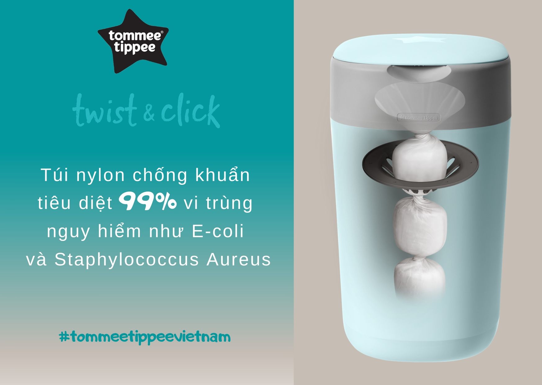 Thùng xử lý tã cho bé Tommee Tippee - Twist &amp; Click - Xanh dương