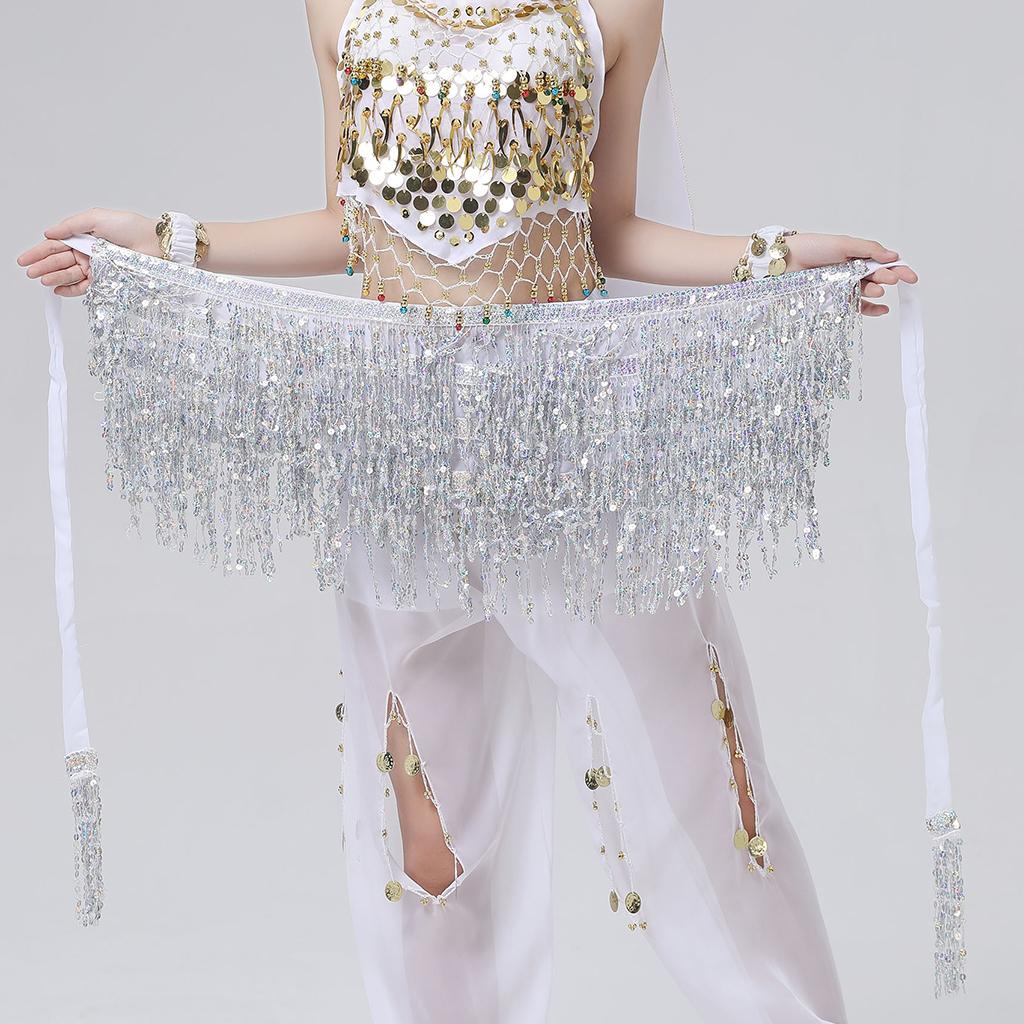2 Pcs Women Fashion Belly Dance Hip Scarf Mini Skirt With Fringe Fancy Dress