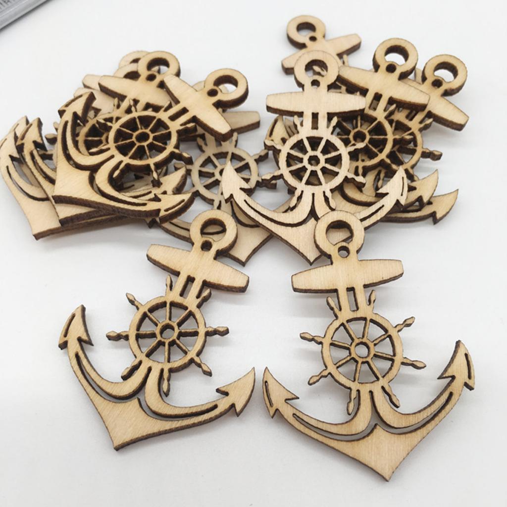 10pcs Wood Gift Tags Blank Wooden Anchor Tags Wedding Hanging Decor Ornament