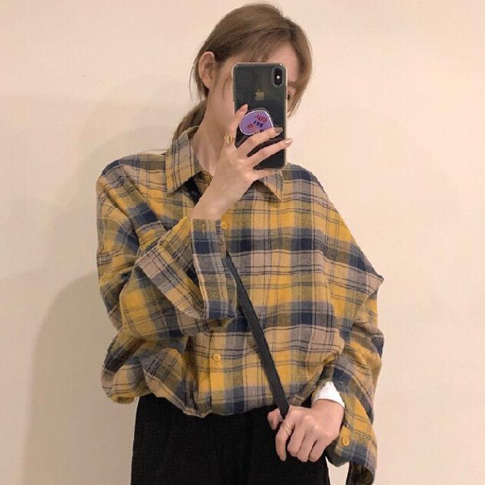 Áo khoát cho nữ sơ mi FLANNEL caro vải bố hàng đẹp hàng chuẩn shop-A763