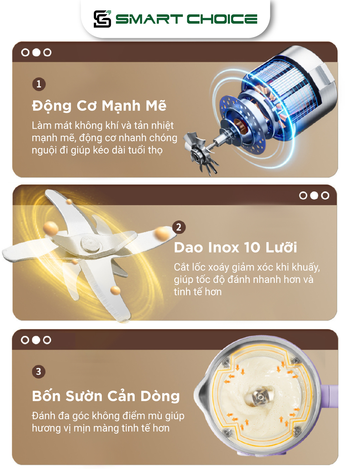 Máy Làm Sữa Hạt SmartChoice Hàng Chính Hãng SCG-SH002 Dao Xay 10 Lưỡi Bảng Điều Khiển Tiếng Việt, Không Tạo Bọt