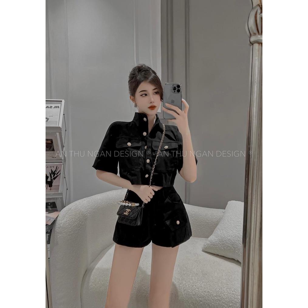Sét bộ đồ nữ áo croptop cổ sơ mi phối túi cao cấp thời trang mới duyên dáng việt DSS210