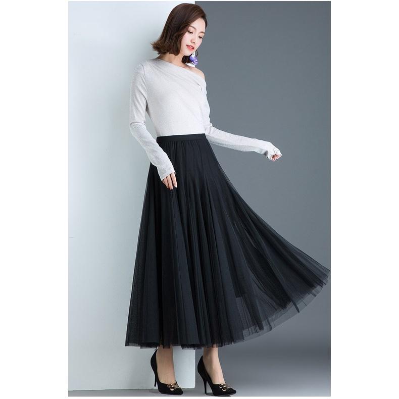 Chân Váy Vinage Lưới Xếp Ly Dáng Dài Kèm Lót 4 Màu Z022