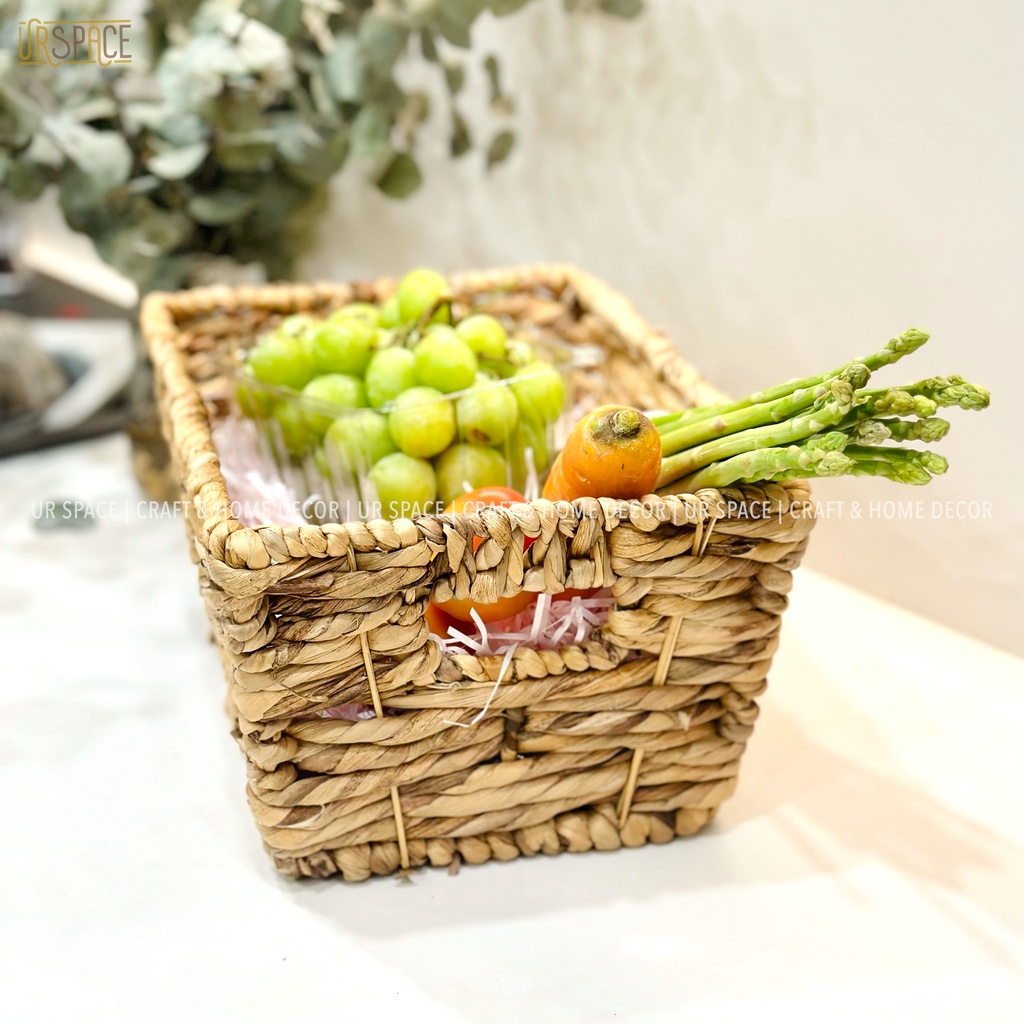 Giỏ cói đựng trái cây URSPACE đựng sách báo, đồ chơi, decor trang trí / RECTANGLE HYACINTH BASKET