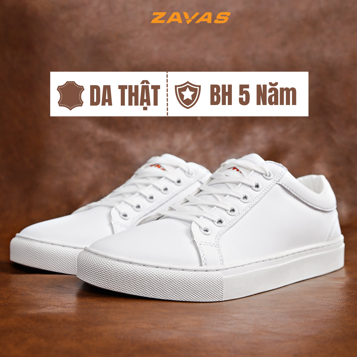 Giày sneaker nam ZAVAS full trắng da thật không bong tróc form giày gọn thời trang - Z68