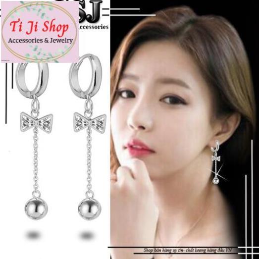 BÔNG TAI NỮ INOX MÀU TRẮNG NƠ RỚT BI CỰC - đẹp, không đen