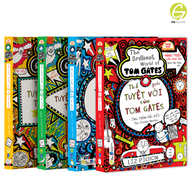 Combo 4 cuốn Tom Gates bản tiếng Việt và Song ngữ Việt-Anh - The Brilliant World of Tom Gates series, Liz Pichon